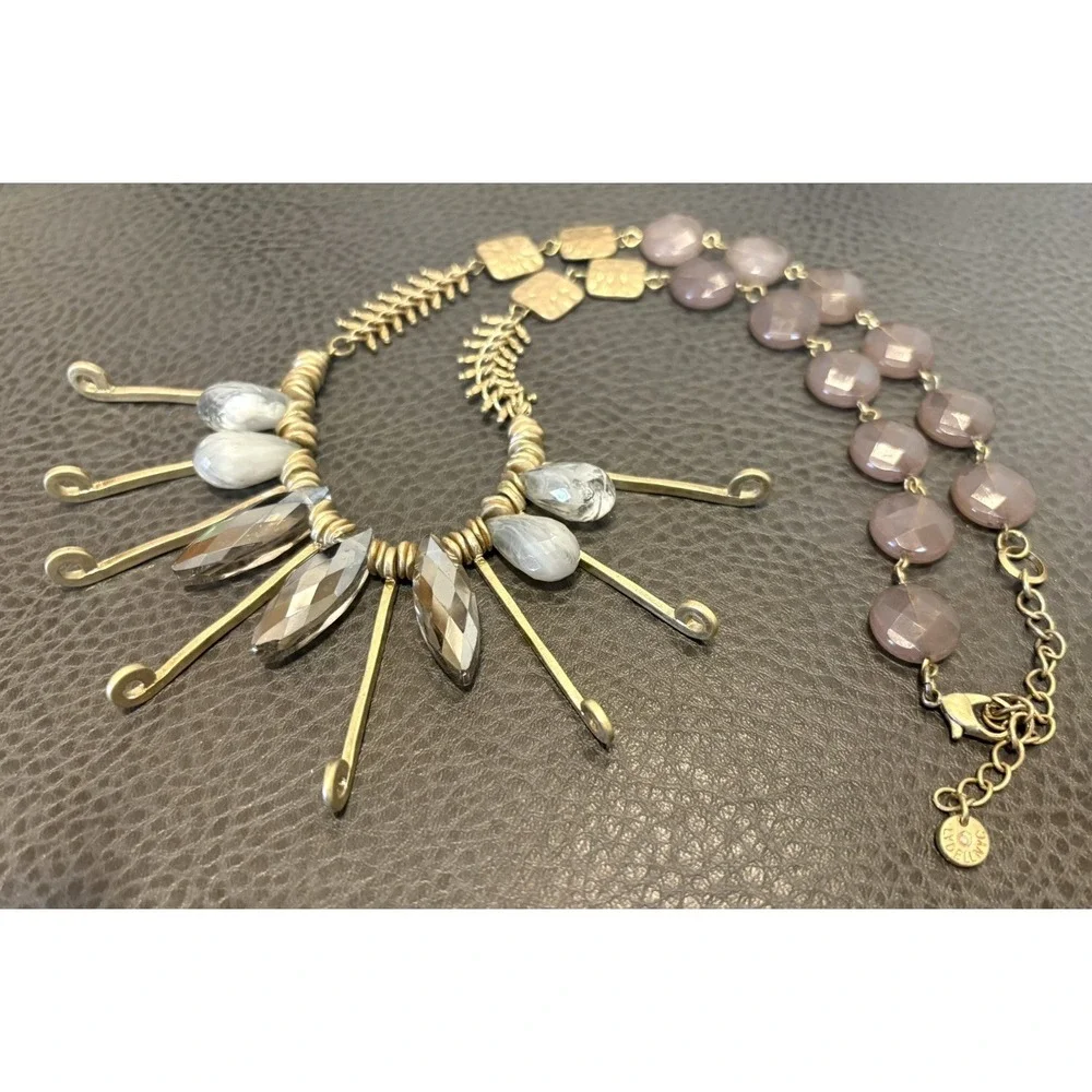 Vintage LYDELL NYC Boho AB Gray Bead Modernist Statement Necklace 20-23